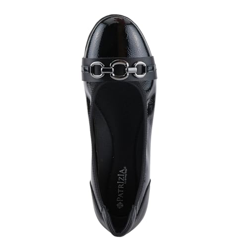 PATRIZIA Women's Lauryn Ballerina Flats with Patent Faux Leather, Plush Plaid Velvet, and Gunmetal Ornamentation4