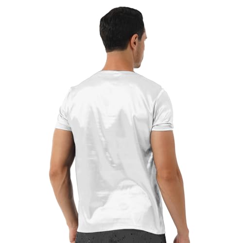 Men's Satin Short Sleeve Pullover Shirt Silky V Neck Blouse Tank Top Tee Pajamas Loungewear2