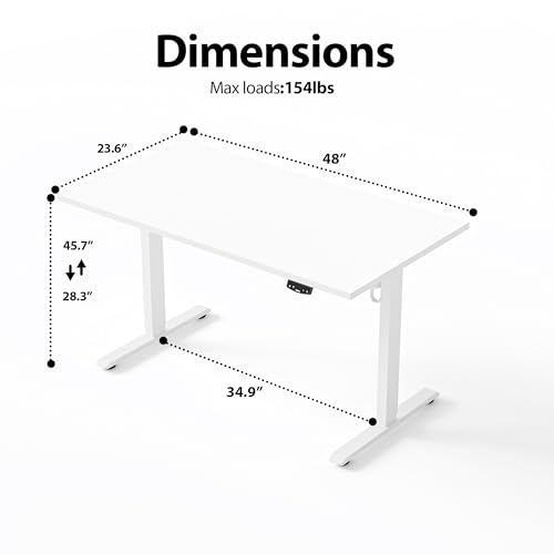Image of Agilestic Electric Standing Desk, 48 x 24 Inches Height Adjustable Desk, Sit Stand up Desk for Work Office Home, Splice Board, White