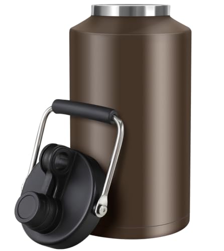 Image of Insulated Water Bottle,1 Gallon Jug with Handle, 128oz Stainless Steel, Large Water Wide Mouth Bottle for Hot & Cold Drinks, Ideal for Travel, Camping, Family (Dark Khaki)