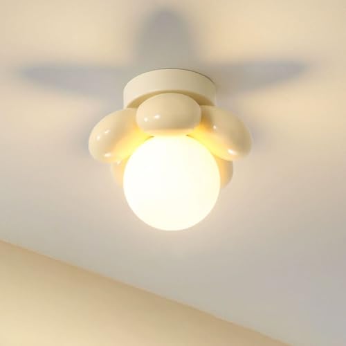 Klobvtt Lámpara de techo nórdica con diseño de flores, estilo crema, montaje semiempotrado, pequeña, G9, cerca del techo, luces colgantes para dormitorio infantil, accesorio de iluminación para pasill