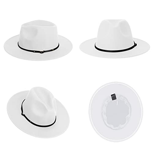 Image of Wide Brim Fedora Hats for Women Mens Felt Fedora Hats With Belt Buckle