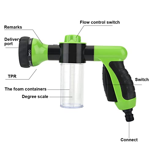 Garden Hose Nozzle,Foam Wash Gun High Pressure Spray Car Wash Foam Water Gun Cleaning Tool Washer 6M Heavy Duty 8 Adjustable Watering Patterns Foam Blaster(Green) #TOP4