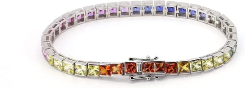 Rainbow Tennis Bracelet 4mm Lab Created Rainbow Sapphire Gemstone Tennis Bracelet,Sterling 925 Silver Iridescent Gemstone Bracelets for Woman Gift2