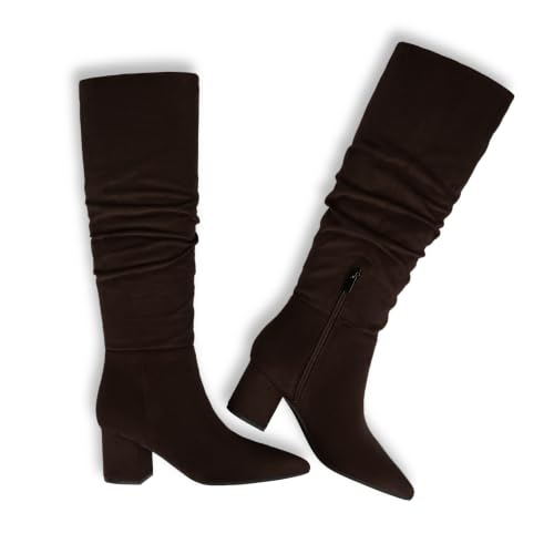 Image of Easyfox Womens Knee High Boots Chunky Low Heel Pointed Toe Tall Long Boots