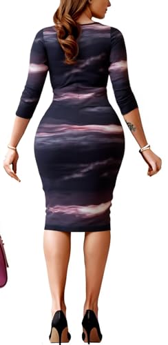 Image of Women's Elegant Bodycon Print Twist Front Workwear Midi Pencil Dress | This versatile bodycon dress is perfect for work, office, business casual, dating, parties, and weekend outings.