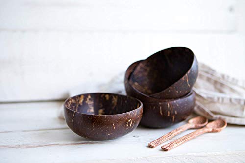 Packawin Schalen und Löffel aus Kokosnuss, 2-er Set, 100 % natürlich, handgefertigt, poliert, langlebig, leicht, einfach zu reinigen. - 3