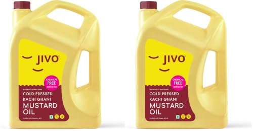 Image of Jivo Premium Cold Pressed Kachi Ghani Mustard Oil, 4 Litre | Contains Omega-3 (ALA) and Vitamin E | Ideal for Cooking, Frying, Pickling & Daily Use (Pack of 2)