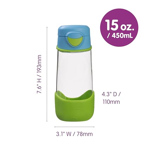 b.box 15 oz Sport Spout Kids Water Bottle for School, Sports, Travel, Daycare. Leakproof, Spill Proof, Dishwasher Safe. Easy Grip Triangle Shape, Durable Tritan Material. BPA Free.
