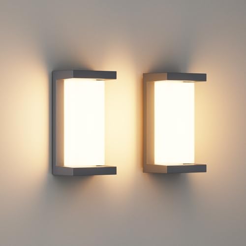 Klighten 2 Piece 24W LED Extérieur Applique Murale, 3000K, IP65 Imperméable Lampe murale, Moderne Applique Murale Rectangulaire pour l'Intérieur,...