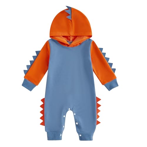 Loalirando Mono con Capucha Bebé Niño Manga Larga Ropa Otoño Invierno Infantil (0-18 meses), Azul Dino, 3-6 Meses