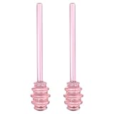 QUARKZMAN 2 Stück Glas Honigrührstäbchen Spiraldesign Tropffrei Haushalts Honigrührstab Rührstäbchen Ausgießer Küchenzubehör Für Marmelade Sirup Getränke Tee Pink