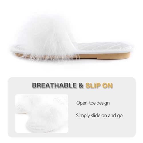 Image of Fur Story Women's Furry Slippers Open Toe Fuzzy Slippers Memory Foam Fluffy House Sandal