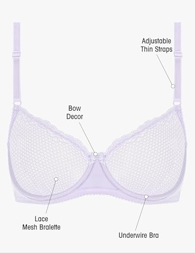 Image of Wingslove Women's Sexy 1 /2 Cup Lace Bra Balconette Mesh Underwired Demi Shelf Bra Unlined See Through Bralette