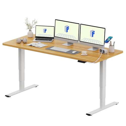 FLEXISPOT EC5 Plus Escritorio Elevable Eléctrico con Doble Motor, Puerto USB, con un Tablero Entero y 3 Columnas, 120 KG de Carga, 4 Memorias, Mesa elevable para Trabajar y Hogar 160 x 80cm, Arce