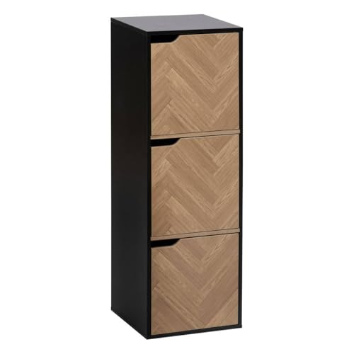 5 five simply smart 5five - Étagère 3 Cases 3 Portes Chevrons - Effet Bois et Noir - Forme Cube - Rangement Utile et Pratique - Salon, Bureau, Chambre