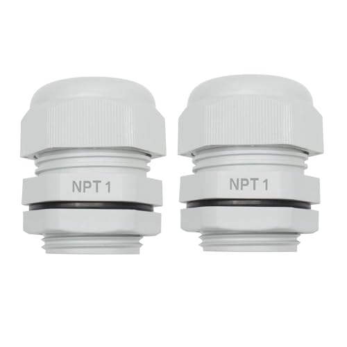 AIRTAK 2-Pack 1" NPT Cable Glands, IP68 Waterproof Nylon PA66 Strain Relief Cord Grips, Adjustable Locknut for 18-25mm Wire, Electrical Conduit Fitting with Gaskets, Grey