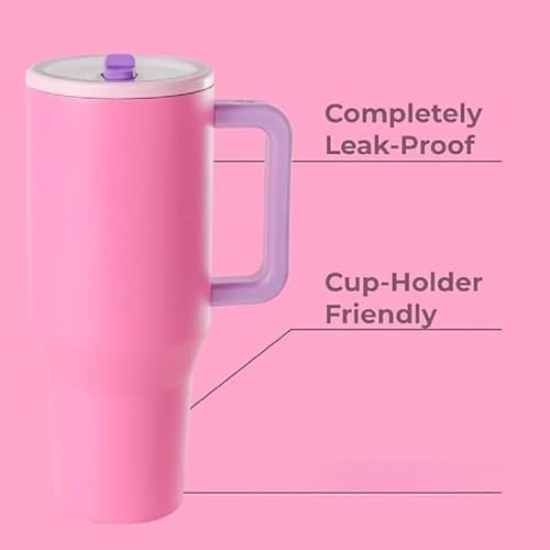Image of 1200ML Stainless Steel Tumbler with Handle & Flip Straw | Leak Resistant, Insulated Water Bottle with Rubber Base | Travel, Gym & Car Cup Holder Friendly (Pink Dahlia)