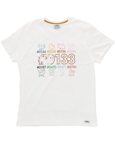 T-Shirt Manches Courtes Adulte Pokémon imprimé Dos coloré Evoli évolutions prismatiques - 100% Coton - Blanc (FR/ES, Alpha/Lettres, M, Taille Normale, Taille Normale, Blanc)
