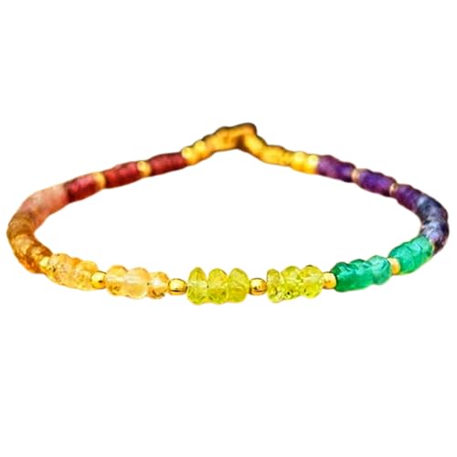 Bracelet pierres 7 chakras 17.8cm perles rondelles facettes