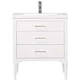 LUCA Kitchen & Bath LC30DWP Austin 30' Bathroom Vanity Set Integrated Porcelain Top, Pure White