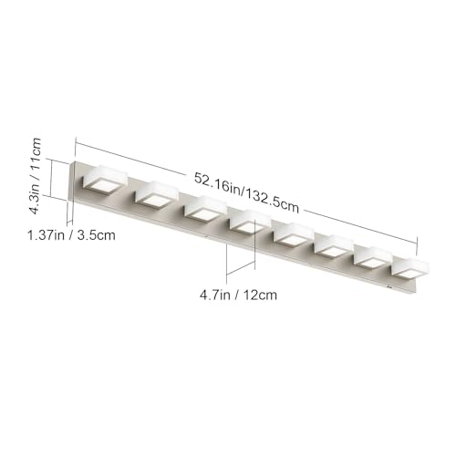 Image of Ralbay 52inch Brushed Nickel Vanity Lights 8 Lights Dimmable 5 Color Temperature Acrylic Modern LED Bathroom Vanity Lighting Fixtures Brushed Nickel