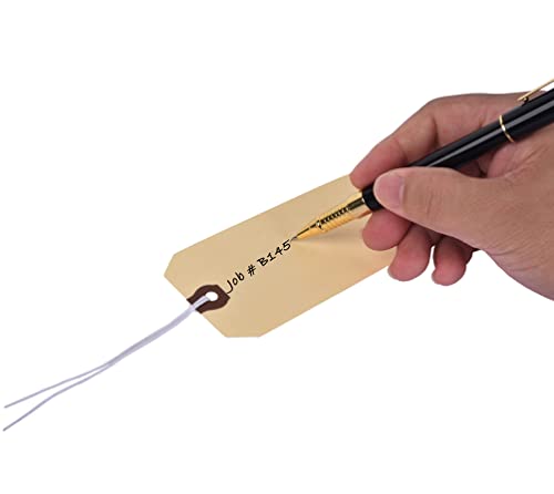 Gillraj Shipping Tags With Strings Attached 4 3/4 X 2 3/8 Inches - Pack Of 100 - Strung Manila Paper Hang Tags Labels With Reinforced Eyelet Hole #TOP2