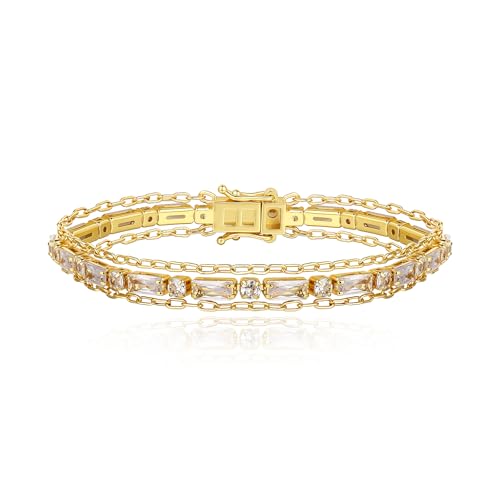 Cicy Bell Womens 14k Gold Plated Link Bracelets Double Layered Cubic Zirconia Tennis Bracelets Fashion Vacation Jewelry Gifts for Mom Friends