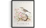 Florida Art Print Poster, State Bird Wall Art Wildlife Animal Botanical Decoration for Bedroom, Living Room Bathroom Decor 77 (Florida, 8 x 10 inches, Unframed)