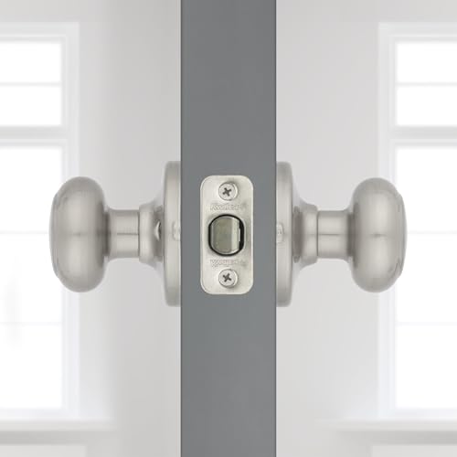 Image of Kwikset Cove Interior Passage Door Knob, Handle For Closet and Hallway Doors, Non-Locking Doorknob in Satin Nickel, with Microban Protection
