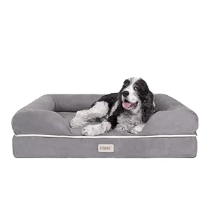Friends Forever Large Dog Bed Orthopedic Dog Sofa Memory Foam Mattress Calming Dog Couch Bed Wall Rim Pillow Water Resistant Liner Washable Cover Non Slip Bottom Chester Large Grey