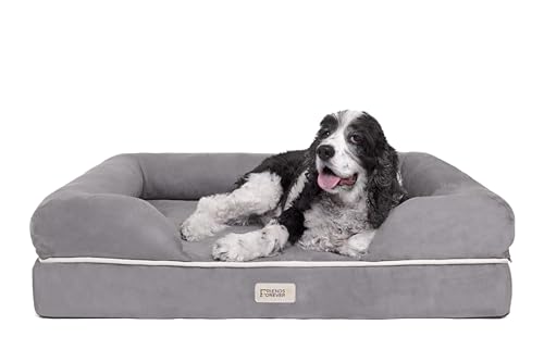 Friends Forever Large Dog Bed, Orthopedic Pet Sofa Memory Foam Mattress, Calming Dog Couch, Wall Rim Pillow, Water Resistant Liner, Washable Cover, Non-Slip Bottom, Chester, Large Grey by Friends Forever - Used condition - US$77.61