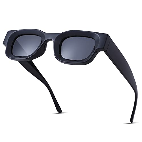 Hycredi Thick Rectangle Sunglasses for Women Men Chunky Square Polarized Sun Glasses Retro 90s Shades UV400 Protection-Black/Grey, M
