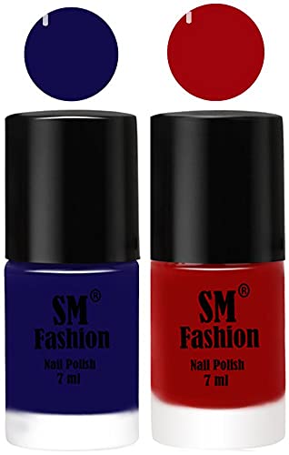 Image of Long Lasting Nail Polish | Nail Paint Combo 7 ml Each) - Set of 2 Dark Blue-Light Red