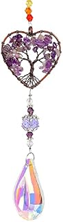 Amethyst Healing Crystal Stone Sun Catchers for Windows, Tree of Life Tandem Natural Quartz Gemstone Pendant Rainbow Maker Suncatcher, Spiritual Gifts for Women