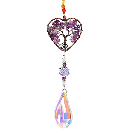Améthyste Attrape Soleil, l'arbre de Vie Tandem Naturelle de Quartz Pierre Arc-en-Ciel Attrape-Soleil Pendentif pour Les Fenêtres (Améthyste) Cover