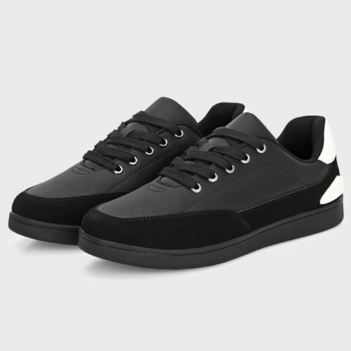 Image of Cruiser Men's Sneakers | Trendy Lace-Up Casual Shoes | Low-Top Korean Style Minimalist Shoes with Dual Texture| Contrast Heel Tab for College,Party, Casual,Office, Streetwear,Travel (2667)
