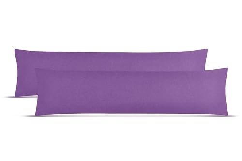 leevitex Kissenbezug Set | 2er Pack | 100% Baumwolle | Jersey | Kissenbezüge | Seitenschläferkissen | Kissenhülle | Nackenkissenbezug | Lila/Pflaume, 40 x 145 cm | Seitenschläfer/Stillkissenbezug