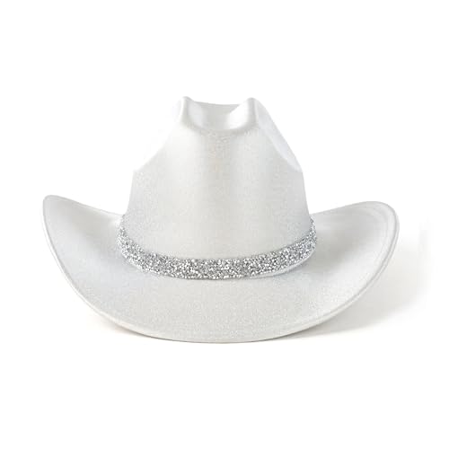 Image of Cowboy Hat for Women Bling Diamond Party Disco Cowgirl Hat | Shimmery Finish, Adjustable Strap Inside, Western Birthday Party, Music Festival and Concerts, Cowboy Costumes Accessories