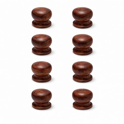 Image of Wooden for Cabinet, Wardrobe and Drawer, Dark Brown Finish | Round Wooden Pull Push Handle Set Hardware for Home & Office (8)