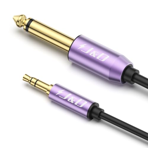 J&D 6.35mm TS to 3.5mm TRS Cable, Heavy Duty Gold-Plated Purple 1/4 inch Male to 1/8 inch Male Mono Interconnect Stereo Aux Jack Adapter Cable, 3.3 Feet