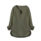 Dreamyth Womens Cotton Linen Shirts,Casual Long Sleeve Plus Size Button Down Tunic Blouse Loose Beach Cover Up Shirt