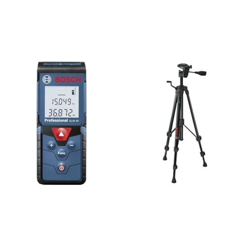Bosch Professional Medidor láser de Distancia GLM 40 (función de Memoria, máx. Distancia: 40 m, 2 Pilas de 1,5 V, Funda) + Trípode BT 150 (Altura: 55–157 cm, Rosca: 1/4')