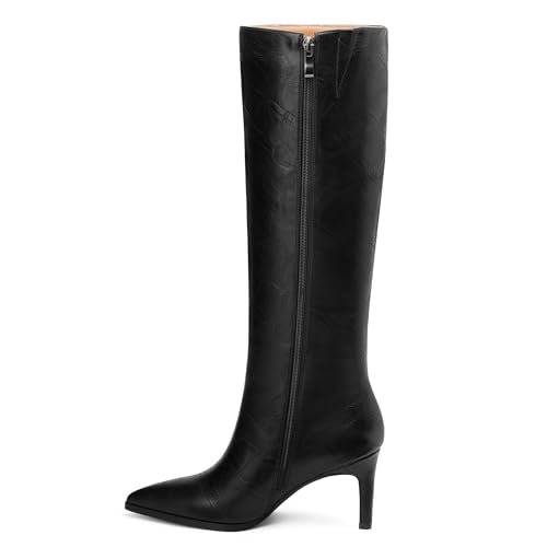 Image of ROSERWISH Women's Knee High Boots Pointed Toe Low Kitten Heel Tall Boots Comfortable Casual Fall Long Boots With Side Zipper