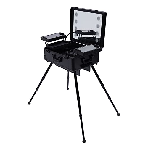 Valise maquillage trolley professionnelle à miroir LED et prise de recharge 12V