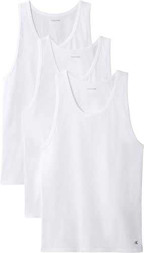Calvin Klein Camisetas de Tirantes Hombre Pack de 3 con Cuello Redondo, Blanco (White, White, White), L