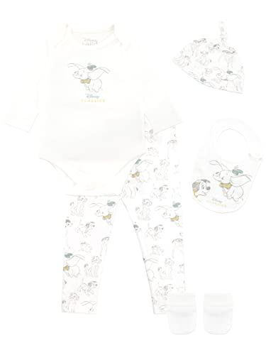 Disney Body Dumbo avec Bonnet et Bavette pour Bébé Ensemble de 5 Pièces pour Bébé Fille et Garçon 3-6 mois Blanc