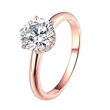 Lirzxin Rosegold Ring Damen 750 18K, Eheringe Hochzeitsringe Trauringe Partnerringe Klassisch Schlicht mit 6 Krallen rund Moissanit 3 Karat Verlobungsring Frauen Rosegold, 49 (15.6), Oro rosa de 14
