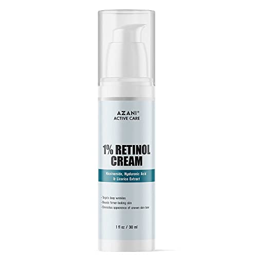 Azani Active Care 1% crema de retinol | Una crema antienvejecimiento ligera | Disminuye el aspecto de arrugas profundas, líneas finas y piel desigual con retinol milagroso y botánicos | Mujeres y hombres, 1.0 fl oz