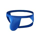 MuscleMate Men's Jockstrap Thong Underwear, Men's Classic Athletic Supporter With Stretch Elastic Waistband., Blue, Small